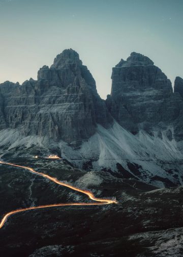 Scenic View of the Tre Cime di Lavaredo Mountain Peak in the Dolomites at Sunset