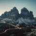Scenic View of the Tre Cime di Lavaredo Mountain Peak in the Dolomites at Sunset