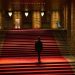 Dark silhouette in hall with red carpet